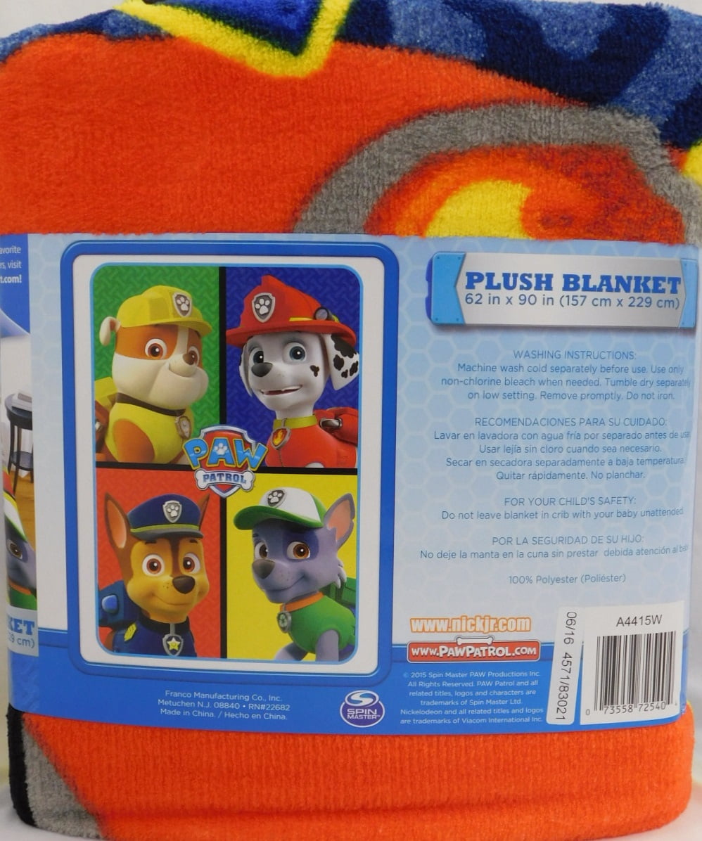 Paw Patrol Plush Blanket Puppy Rescue 62" x 90" Kid Toddler Bedding