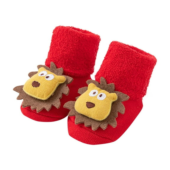Xfvqtps Unisex Baby Red Slipper Socks Cute Lion Decor Soft and Comfortable Non Slip Warm Indoor Floor Socks for 3-12 Months Red-01