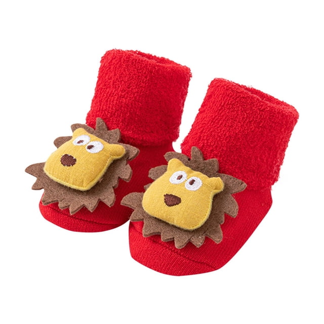 Cute Unisex Baby Socks Cartoon Bear Spring Fall Non Slip Socks Infant Long Knitting Socks 0-3 Years Baby Walking Socks Red