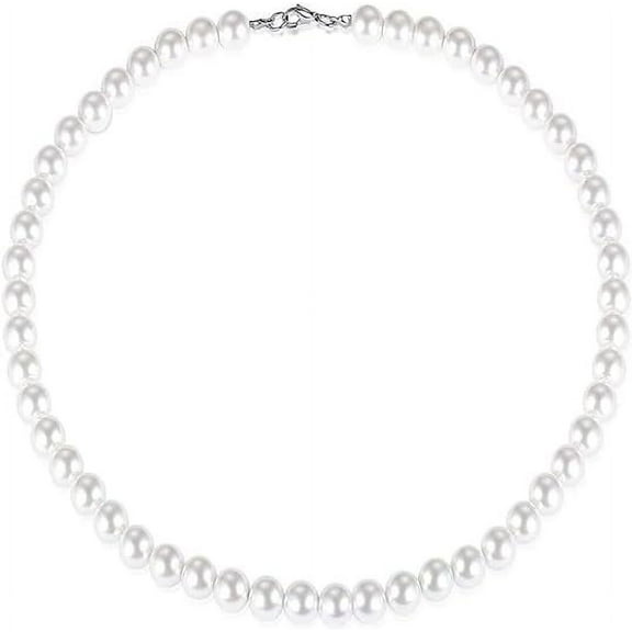 Necklaces for Women, Pearl Necklace, Round White Elegant Delicate Synthetic Pearl Necklace with Lobster Clasp Design for Women Easy to Wear and Remove, 19.7in