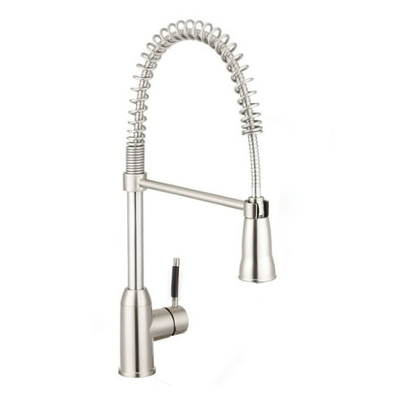 Zimtown Modern Commercial Brushed Nickel Stainless Steel Single Lever Pull Out Sprayer Kitchen Faucet High Arch Spring Pull Down Kitchen Sink Faucet