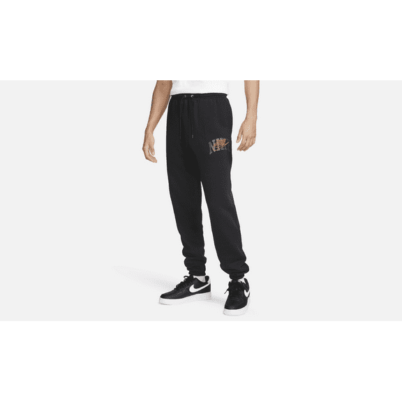 NIKE MENS Club Fleece Men's Cuffed Trousers "Black/Safety Orange" FV4453 010 from Stadium Goods