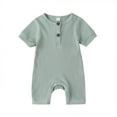 thumbnail image 4 of Qiylii Newborn Baby Romper Short Sleeve Knit Ribbed Solid Color Cotton Jumpsuit, 4 of 8