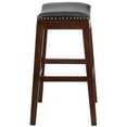 thumbnail image 5 of Merrick Lane 30'' Backless Saddle Style Barstool Traditional Cappuccino Finish Wood Barstool in Black Faux Leather with Nail Accent Trim, 5 of 6