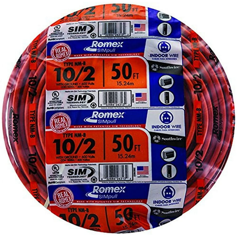 Southwire 50-ft 10 / 3 Romex SIMpull Solid Indoor Non-Metallic Wire  (By-the-roll) in the Non-Metallic Wire department at