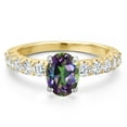 thumbnail image 3 of Gem Stone King 14K Two Tone Gold Green Mystic Topaz and Lab Grown Diamond Engagement Ring for Women | 2.23 Cttw | Oval 8X6MM | Gemstone November Birthstone | Size 8, 3 of 6