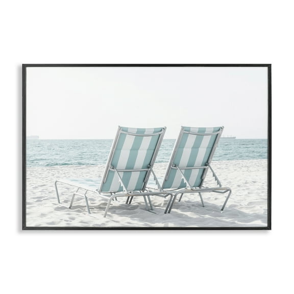 Stupell Industries Blue Beach Chairs Pair Nautical & Beach Photography Black Framed Art Print Wall Art, 18 x 12