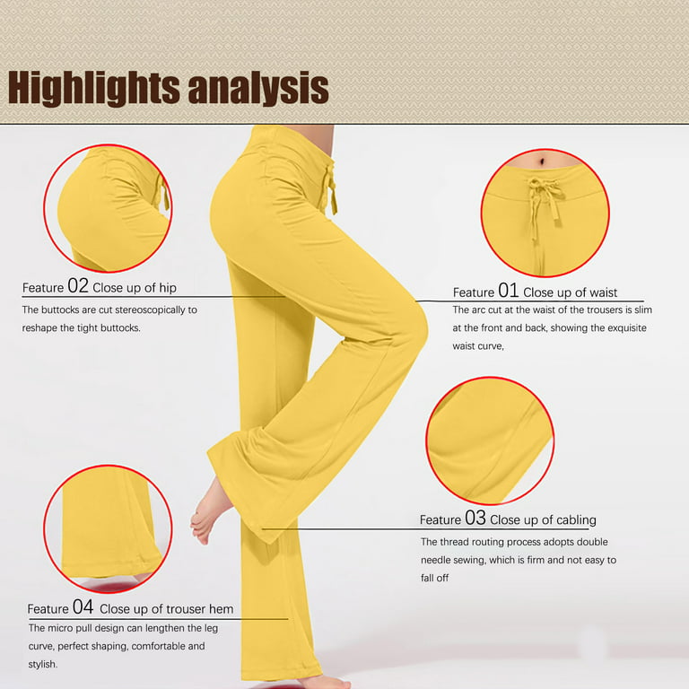 DeHolifer Wide Leg Yoga Pants for Women Loose Comfy Flare Sweatpants with  Pockets High Waist Stretch Pants Regular Fit Trouser Pant Yellow S 