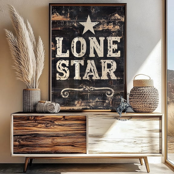 Lone Star Typography Poster, Retro Western Decor Print Home Decor #3198, Unframed Poster Size 8x12