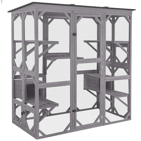 Aivituvin Cat House Outdoor Catio Kitty Enclosure with Super Large Enter Door,Wooden Cat Cage Condo Indoor Playpen with Platforms, 71 Inch