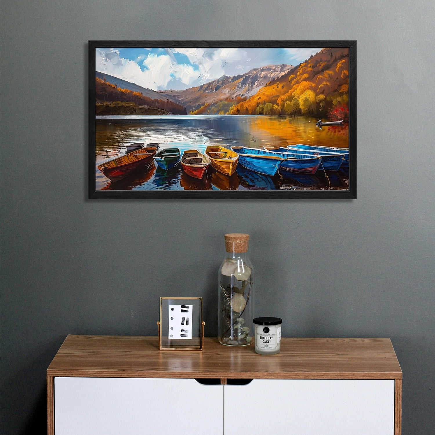 Mountain Wall Art Valley Wall Decor Autumn Valley Kayak Canvas art Framed wall art Painting For Livingroom Decor Office Bedroom Decoration