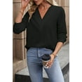 thumbnail image 2 of Solid Color Pleated V Neck Long Sleeve Basic Sweater for Women Black Small, 2 of 5