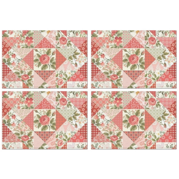 Pioneer Flower Floral Print Pattern Summer Placemats Table Placemats Set Of 4-Linen Kitchen Washable Placemats Table Mats 12x18 Inch Non-Slip Heat Resistant