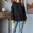 thumbnail image 4 of Kaemgyyd Women's Fall Winter Pullover Casual Crewneck Loose Knit Tops Oversized Solid Color Long Lantern Sleeves Blouse, 4 of 7