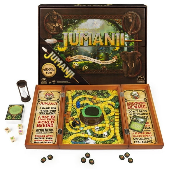 Jumanji The Game Real Wooden Box Edition of the Classic Adventure Board Game for Kids and Families Ages 8 and up, Jumanji Wooden