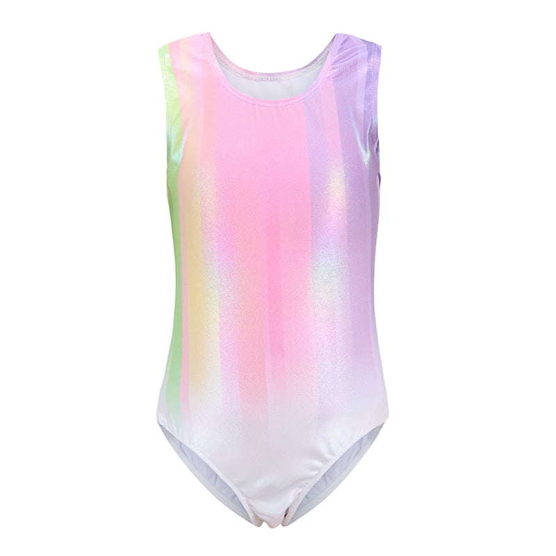 Gymnastics Leotards for Girls One-piece Sparkle Colorful Rainbow Dancing Athletic Leotards 2-11Years 