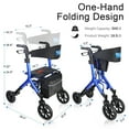 thumbnail image 7 of WalkMate Foldable Rollator Walker with Height-Adjustable Seat, 10” Wheels, Compact Folding Design, Lightweight Mobility Walking Aid for Seniors Taller 5.3~7ft, Dark Blue, 7 of 7