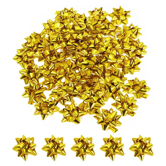 Uxcell 100 pack Small Star Gift Bows, Self-Adhesive Bows for Holiday Weddings Birthday Party Gold