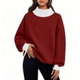 thumbnail image 2 of Otntypg Mock Neck Patchwork Sweatshirts for Women Trendy Fall Long Sleeve Color Block Pullover Tops Loose Lightweight Comfy Oversized Sweatshirt, 2 of 8