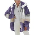 thumbnail image 2 of BLTIBY Fuzzy Fleece Jacket for Women Plus Size Warm Winter Coats Fluffy Sherpa Hoodie Zip up Drawstring Casual Color Block Patchwork Cardigan Sweater Outerwear with Pockets Purple 3XL, 2 of 6