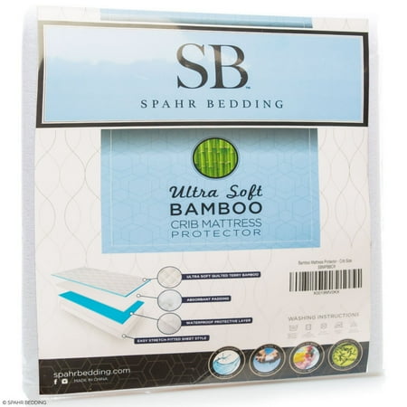 Babies Crib Cover - Baby Crib Mattress Protector Pad - The Softest Bamboo Rayon Fiber Quilted Terry - Waterproof & Hypoallergenic - Protect from Dust Mites & Mold - Spahr Bedding Crib Size