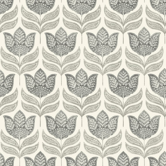 Chesapeake Cathal Charcoal Tulip Block Print Wallpaper, 20.5-in by 33-ft