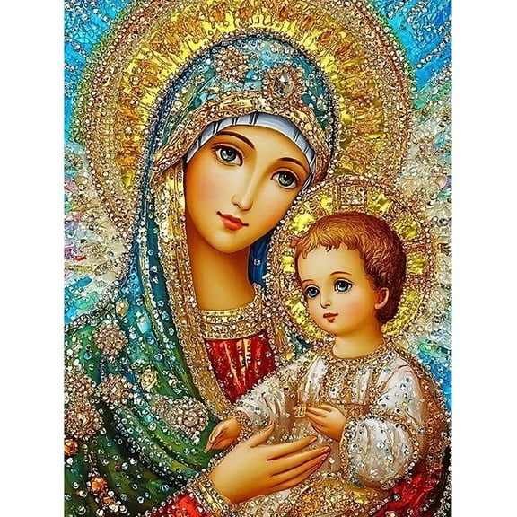 Diamond Art Painting Kits for Adults,Virgin Mary and the Son 5D Diamond Painting Dots Art Kits for Adults Beginner, DIY Full Round Gem Crystal Art, Home Wall Decor 12x 16 in