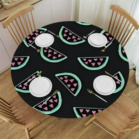

BANET Cute Watermelon Hearts Fitted Round Tablecloth Waterproof Table Cloth with Elastic Edge Wipe Clean Table Cover for Indoor Outdoor 46 -50