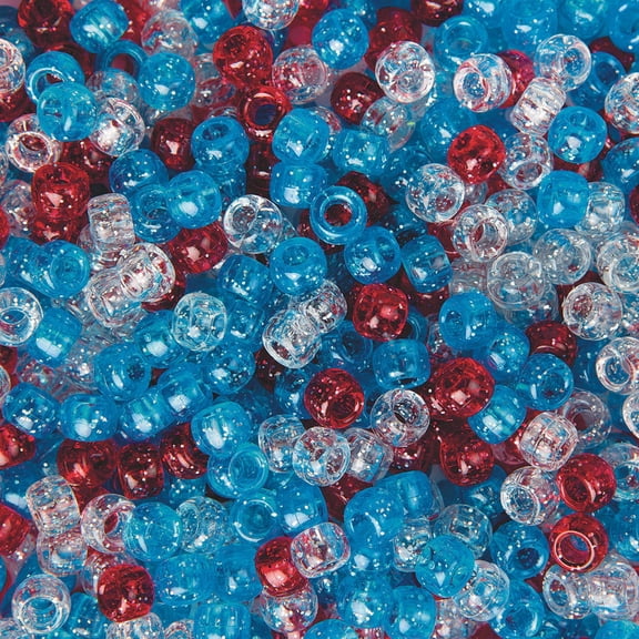 (Price/Bag of 900)Beadery Patriotic Sparkle Pony Bead Mix, 1/2 lb Bag