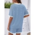 thumbnail image 6 of Women 2 Piece Shorts Set Casual Summer Outfits Ribbed Loose Short Sleeve Matching Lounge Sets Light Blue L, 6 of 8
