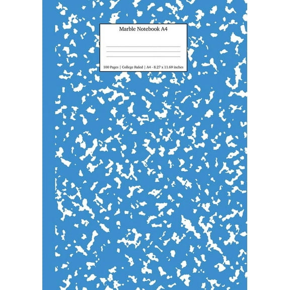 School Supplies Marble Notebook A4: Blue Marble College Ruled Journal, Book 2, (Paperback)