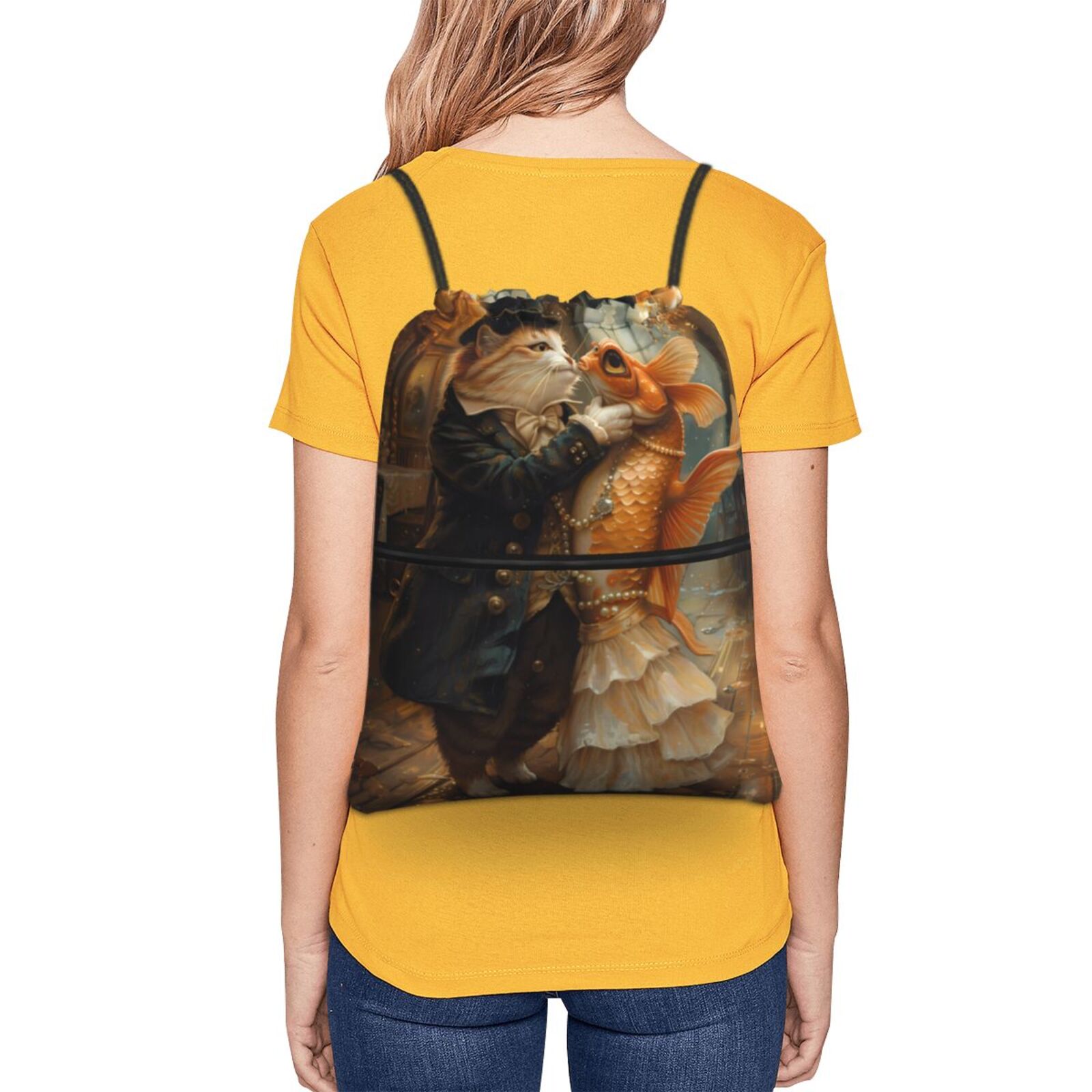 Xecao Cat Fish Dance Vintage for Drawstring Bags,Pull String Backpack Bags,String Bag Sackpack