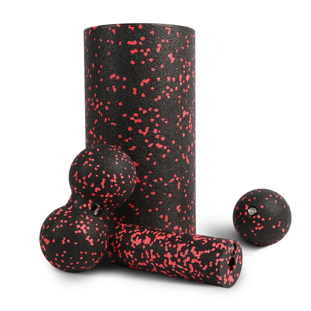 BIGTREE 4PCS Foam Roller Set, Yoga Roller Set with Peanut Ball for Home Exercise, Muscle Relief, Red