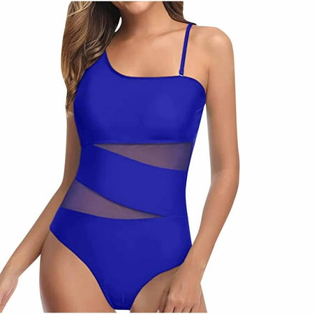 Tawop Swim Suits for Women Lady Swimwear One Piece Bikini One Shoulder Swim Clearance Womens Blue M