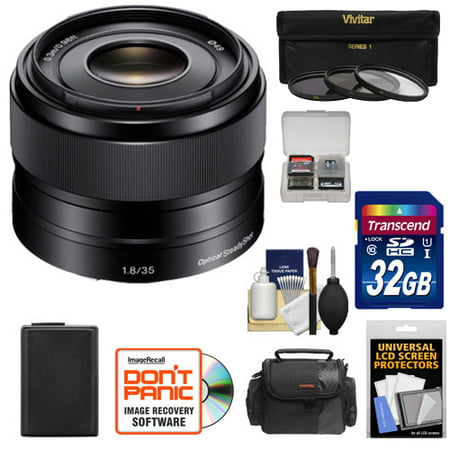 Sony Alpha E-Mount 35mm f/1.8 OSS Lens with 32GB Card + NP-FW50 Battery + Case + 3 Filters + Kit for A7, A7R, A7S Mark II, A5100, A6000, A6300
