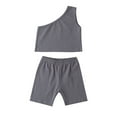 thumbnail image 3 of Qiylii Kids Girls Fashion 2-piece Outfit Set One Shoulder Tops+Shorts Set, 3 of 9