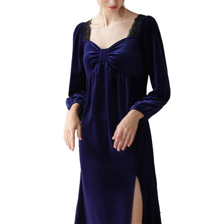 

Womens Gold Velvet Long Sleeved Sexy French Long Nightdress