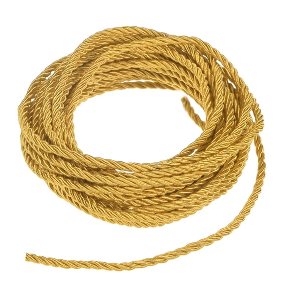Uxcell 5 Yards Soft Twisted Rope Trim, 3 mm/0.12 in Golden Yellow Polyester Twisted Silk Rope Cord for DIY Craft