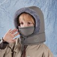 thumbnail image 2 of mgoYE Kids Winter Hats Girls Cute Kids Fleece Ski Mask for Boys Girls Windproof Winter Face Mask with Neck Warmer Soft Warm Hood Scarf Head Cover Hat One Size(Dark Gray,One Size), 2 of 4