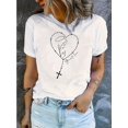 thumbnail image 1 of [Machine Washable Cross T-Shirt] Women's angel Heart & Cross Graphic Tee - Casual Crew Neck Short Sleeve T-Shirt, Stretchy Cotton Blend, Machine Washable - Perfect for Summer, 1 of 5