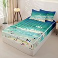 thumbnail image 2 of Castle Fairy Minimal Beach Swimmers Zipper Queen Comforter Set with Fitted Sheet and 2 Pillowcases,Coastal Shoreline People Print Zipper Bedding Set,Teal Cream,Navy Blue Reversible,4 Pieces, 2 of 6