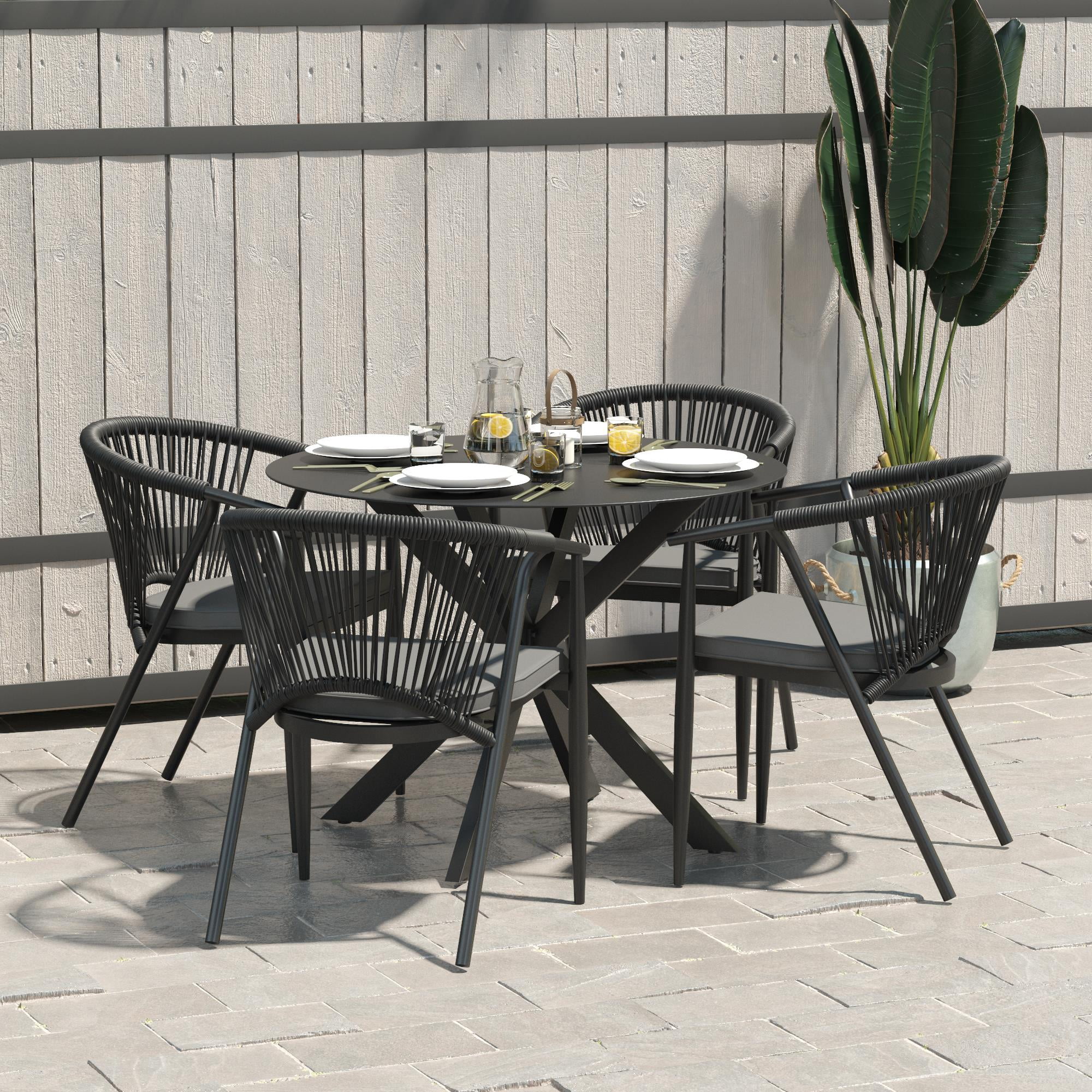 CosmoLiving by Cosmopolitan, Circi Collection, Stacking Dining Chair with Rope Weave, 4-Pack, Black and Charcoal