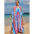 thumbnail image 5 of EDOLYNSA Boho Print 2024 Sexy V Neck Bat Sleeve Casual Beach Long Dress Women Summer Swimsuit Coverup Relaxed Vacation Party Dresses, 5 of 7