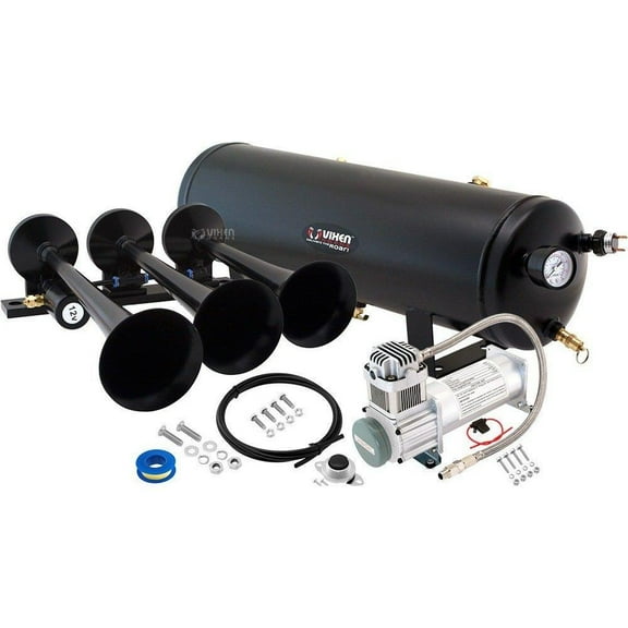 vixen horns loud 149db 3/triple black trumpet train air horn with 3 gallon tank and 200 psi compressor full/complete onboard system/kit vxo8330/3118b