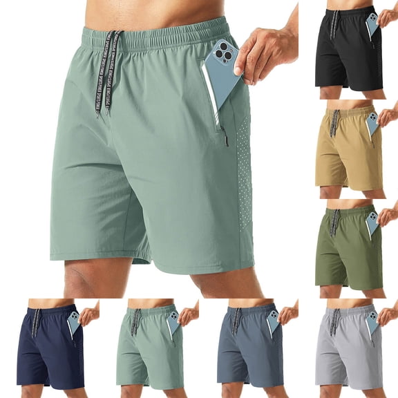 LILIYA Men's Athletic Running Shorts Gym Workout Lightweight Quick Dry Short Sports Basketball Tennis Drawstring Mesh Shorts with Zipper Pockets