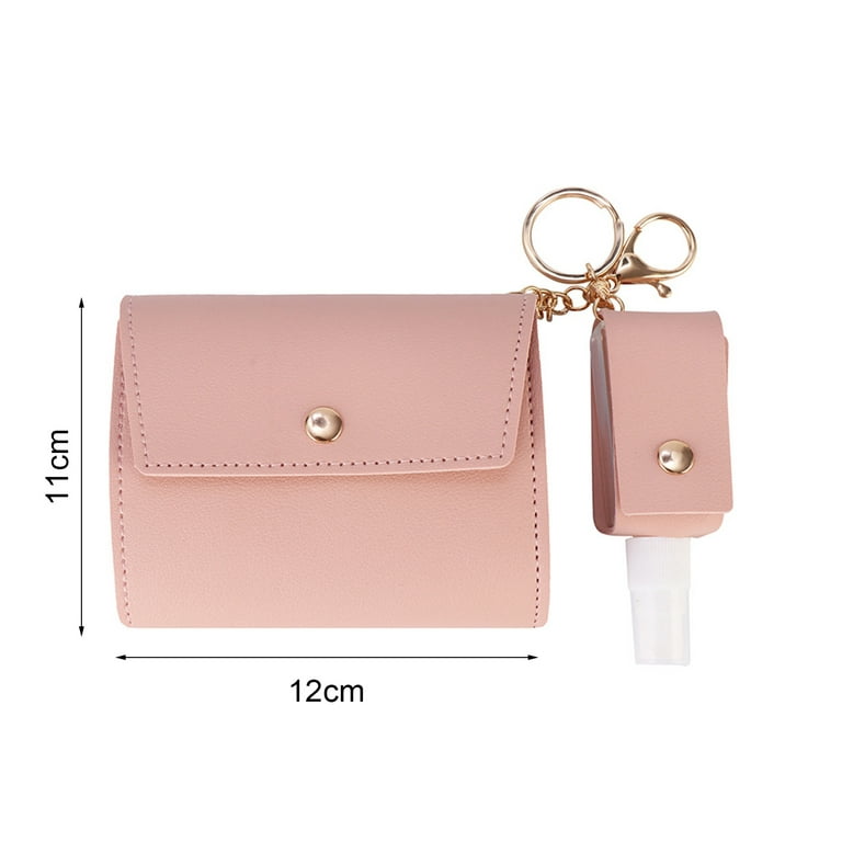 Keychain wallet with ID Window, Wallet Women Key Holder Small Leather  Zipper, Credit Card Case for Womens, Girls(Pink)
