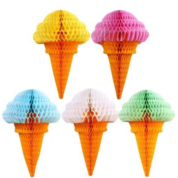 Worgeous 5pcs Party Hanging Ice Cream Tissue Paper Honeycomb Ball Decoration for Wedding Birthday Festival Carnivals Gatherings (Random Color)
