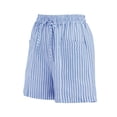 thumbnail image 4 of Only Moment Stretch Waist Shorts Cotton and linen Casual Loose Elastic Waist Drawstring Beach Cover Up Shorts Light Blue,XL, 4 of 8