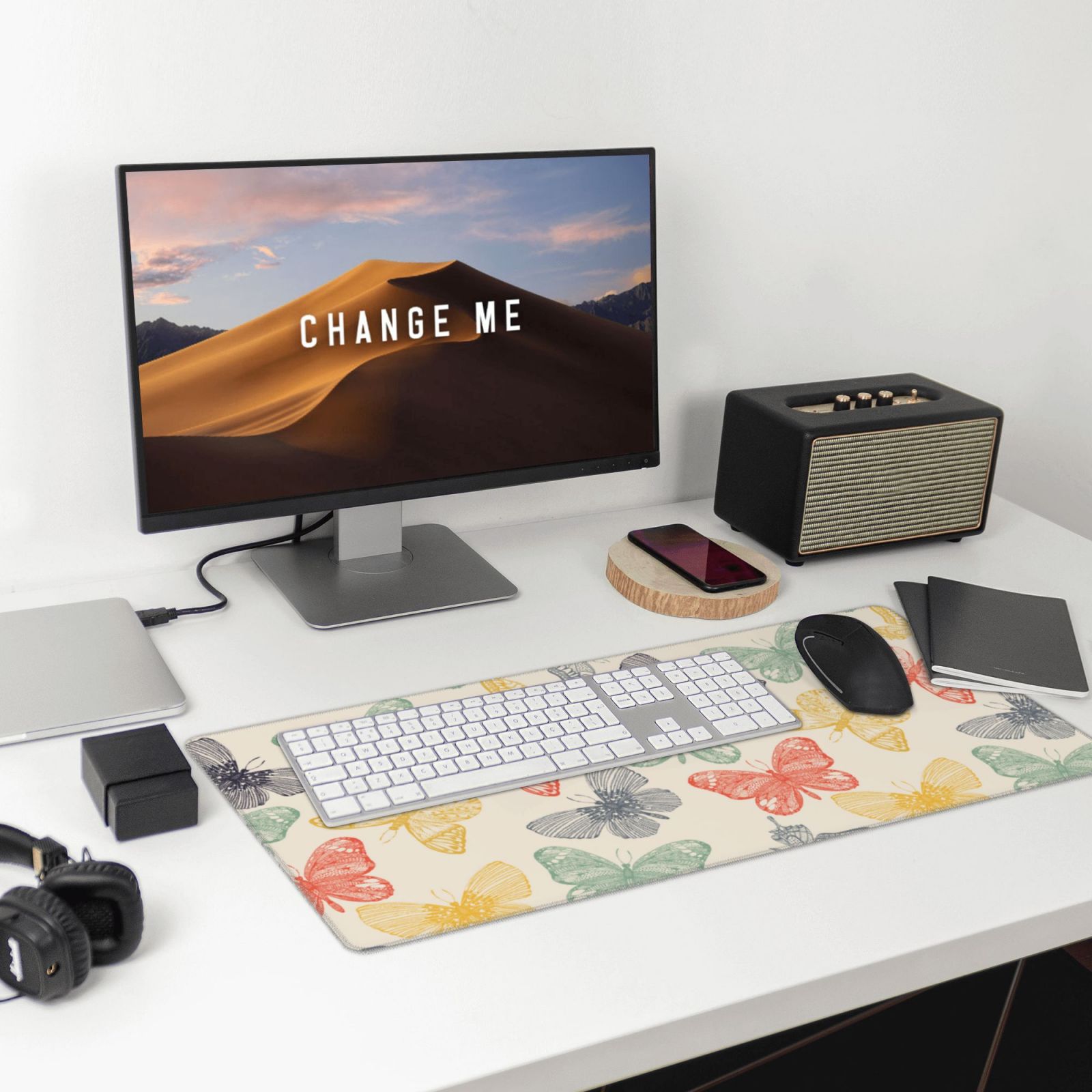Naloa Butterfly Gaming Mouse Pad Large Mouse Mat Long Extended Desk Pad Non-Slip Rubber Mice Pads Stitched Edges Thin Pad (16x29.5 Inch)
