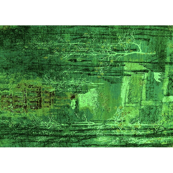 Ahgly Company Indoor Rectangle Oriental Green Industrial Area Rugs, 2' x 3'